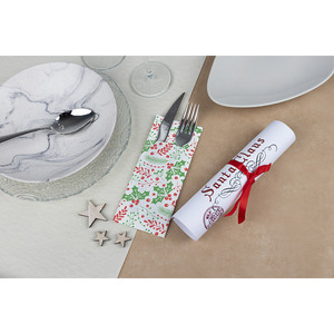 Servilletas de bolsillo para cubiertos, blancas, 32x40cm, con estampado verde Murdago, diseño Point-to-Point Kanguro, 450 unidades, B2B - Product Image 1