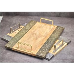 Arabic Style Wooden & <b>Metal</b> Chocolate & Dessert Serving Tray <b>Bowl</b> 100% Food Safe New Design for Diwali Occasions Wholesale Price - Product Image 2