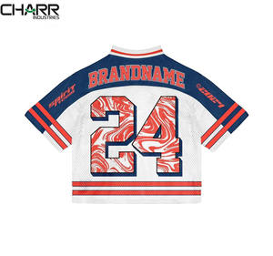 Maillots de football américain respirants et tendance OEM, impression par transfert thermique, vente en gros, maillots vierges en maille à manches courtes, grandes tailles - Product Image 4