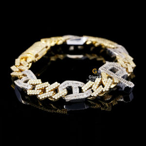 Bracelet Hip Hop Luxueux Sertie de Diamants Moissanite Ronds et Baguette en Or Jaune et Blanc 10K - Product Image 2