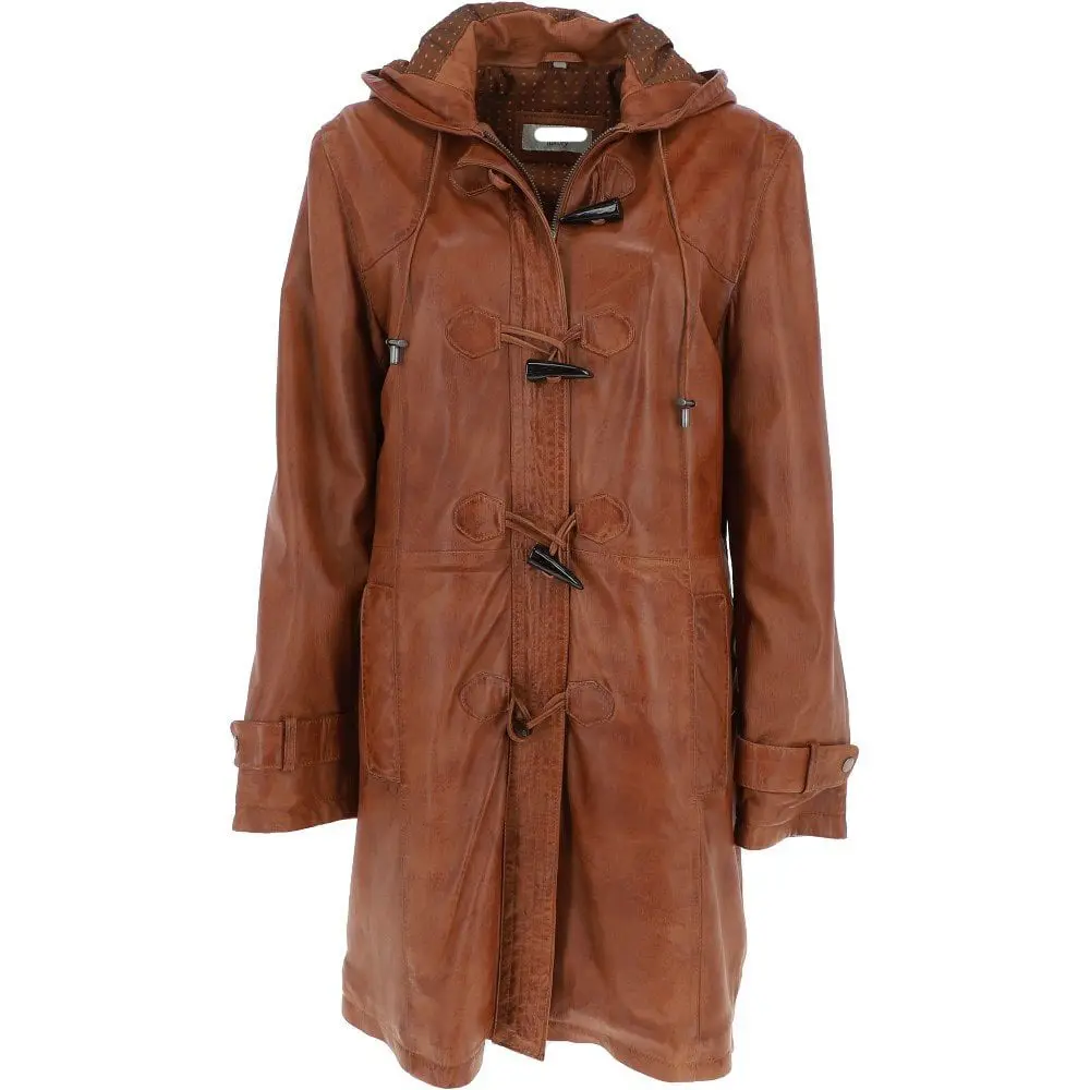 Wholesale Original Duffle Women Leather Coat with Hooded Online Season Sale Out Factory Coats