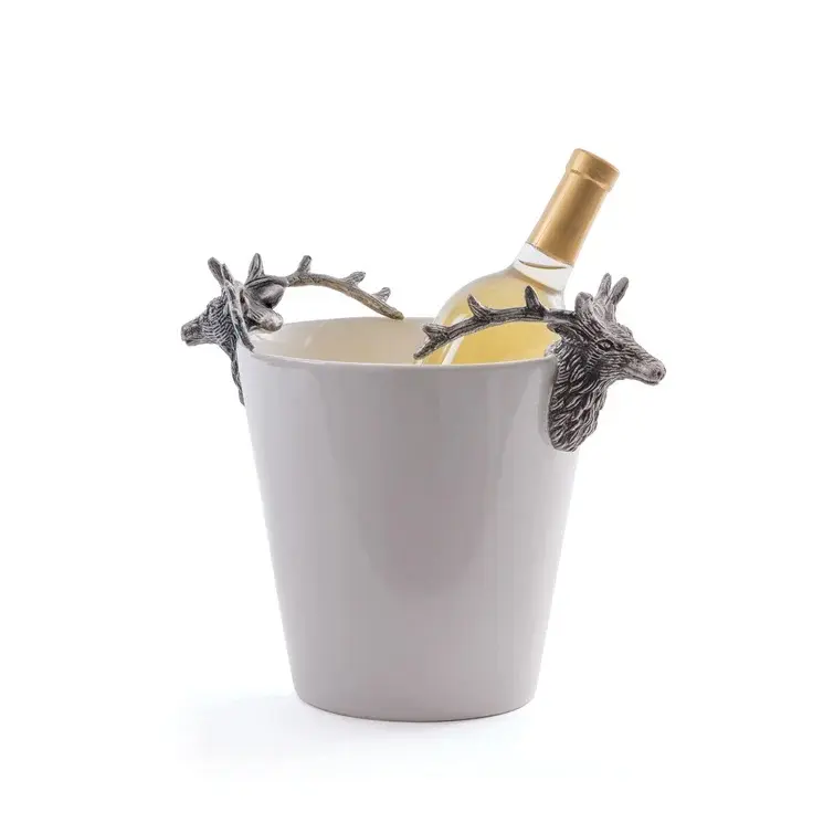 Luxo Decorativo Metal Wine Cooler Com Esmalte Terminado & Deer Head Handle Design Único Champagne Balde De Gelo Para Venda