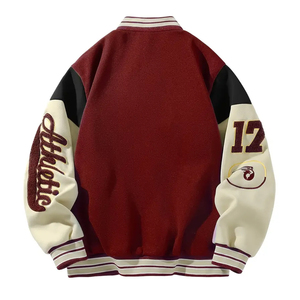 Blouson Bomber en Cuir Brodé en Laine de Haute Qualité pour Homme, Respirant, avec Patchwork, Style Décontracté Streetwear pour Automne Hiver - Product Image 2