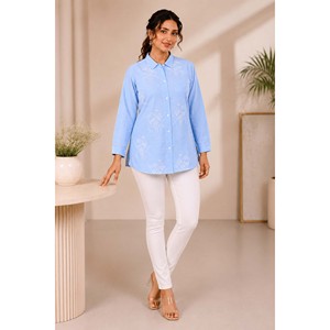 Mehrzadi Jahanara Top corto floral bordado azul bohemio para mujer XL - Product Image 5