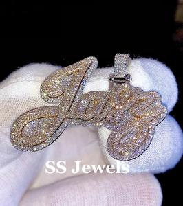 Pendentifs et breloques personnalisés pour homme en argent 925 avec moissanite et diamants glacés, style hip-hop, pendentif lettre pour fête - Product Image 2