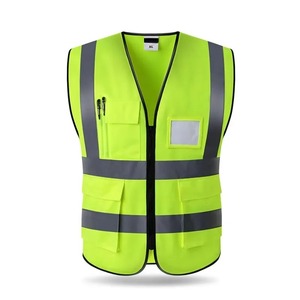 Gilet de sécurité réfléchissant jaune haute visibilité unisexe grande taille en polyester multi-poches pour travaux de construction, activités de plein air et cyclisme - Product Image 1