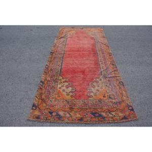 Vintage Turkish <b>Rug</b> Red Orange Patchwork Design 4.7 X 11.3ft Wool Large Area Latex for Hallway Bedroom for Living Room <b>Bedside</b> - Product Image 1