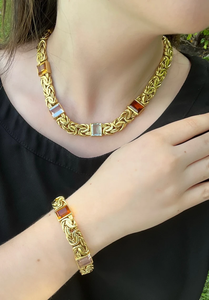 Solid 18K Multi-Gem Colorful Byzantine Style Vintage <b>Bracelet</b> for Women Stainless Steel 18K <b>Gold</b> Fashion Jewelry - Product Image 3