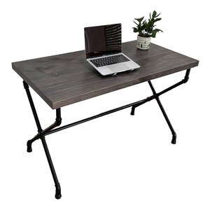 HBON009 Industrial Pine Wood <b>Desk</b> with X-Shaped Pipe Legs Stable Office/Dining <b>Desk</b> with Drawer - Product Image 1