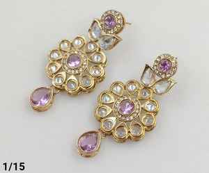 Fashionable Latest Stylish Flower Designer Stone & Kundan Earring Set Indian High Gold Plated Jewelry Kundan Earring Set Women - Product Image 5