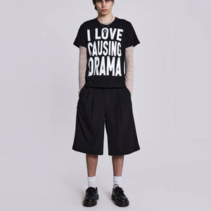 Short Baggy d'été personnalisé pour hommes coupe ample ourlet ouvert double pli bermuda jambe large longueur au genou motif uni teint - Product Image 2