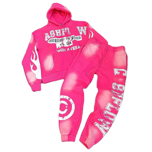 Survêtements vintage pour hommes, 2 pièces, délavés à l'acide, surdimensionnés, unisexe, séchage rapide, respirant, coton, broderie et logo personnalisé - Product Image 1