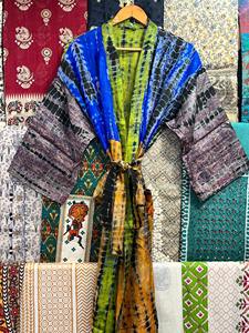 กิโมโนผ้าบาติกชุดกิโมโนยาวสีเทาเสื้อคลุมมัดย้อมชุดกิโมโนสำหรับบุรุษกิโมโนสไตล์โบโฮชุดกิโมโนสำหรับสตรีชุดใส่ไปพักผ่อนชุดกิโมโนยาว - Product Image 2