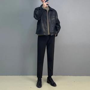 <b>Men</b> Leather Jacket 2024 Vintage Long Sleeve Lapel Zipper <b>Coats</b> <b>Men</b> Outerwear Trendy Male Baseball Jacket Motorcycle PU Jacket - Product Image 5