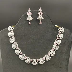 Conjunto de collar de rubí CZ con pendientes, ajustable, hecho a mano, aspecto de diamante tradicional a precio al por mayor de Jewar Mandi