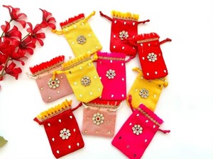 Small Coin Pouches Cover Indian Wedding Haldi Mehendi Sangeet Guest Return Favor <b>Hand</b> Bag <b>Mini</b> Pouch Two Straps Housewarming - Product Image 4