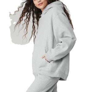 Sweat à capuche écologique en coton éponge français 100% pour femmes avec manches chauve-souris et badge-Vêtements décontractés d'hiver - Product Image 3