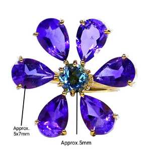 Bague Gemvanity SR927 en argent sterling 925 avec améthyste et topaze bleue, forme de fleur, sertie en canal, plaquée or, style classique pour les mariages - Product Image 6