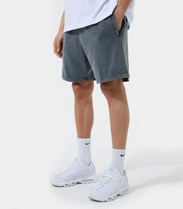 Pantalones cortos de sudor grises lavados con ácido personalizados para hombre, pantalones cortos informales de algodón grueso para exteriores con bolsillos con cremallera de abeto cuadrado, patrón sólido - Product Image 1