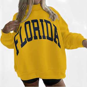 Sweat-shirt en molleton tricoté oversize pour femme, col montant, 100 % coton, tissu doux, logo avant, collection automne-hiver, OEM - Product Image 4