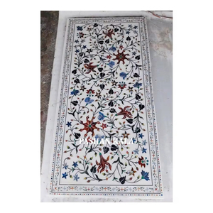 Table de salle à manger en incrustation de marbre blanc fait à la main en forme de rectangle pour cadeau d'affaires et décoration de la maison grossiste en quantité en vrac - Product Image 1