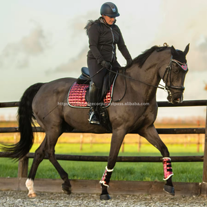 Ensemble de tapis de selle pour cheval en tissu de coton rouge personnalisé imperméable de haute qualité avec logo personnalisé pour l'équitation de dressage occidental - Product Image 3