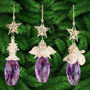 ของตกแต่งบ้านแบบแขวนสำหรับคริสต์มาสและปีใหม่ ขายส่ง ตุ๊กตาหิมะอะคริลิคใสสีทอง รูปนางฟ้า หัวซานต้า พร้อมดาวประดับ - Product Image 3