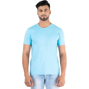 Azul cielo buena calidad sólido ajuste Regular cuello redondo Camiseta diseño personalizado buena calidad casual viste hombres camisetas - Product Image 1