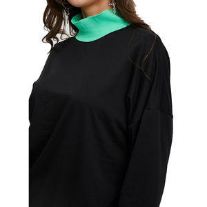 Sudadera personalizada elegante con cuello simulado en contraste para mujer, cuello alto con logotipo frontal, Top corto de algodón de invierno - Product Image 4