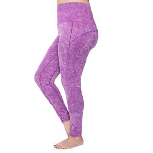 Mallas de mujer de cintura alta con lavado ácido superventas en Color sólido, mallas de mujer de lavado ácido con lazo de longitud completa - Product Image 2