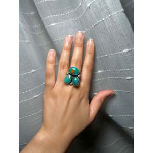 Bague en turquoise de Kingman et argent sterling, fabrication Navajo, bijou de collection culturelle, taille 8.25 - Product Image 5