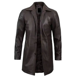 Abrigos de Cuero Formales Vintage Impermeables de Invierno para Hombre, de Primera Calidad, MOQ Bajo, con Cierre de Botones, al por Mayor - Product Image 3