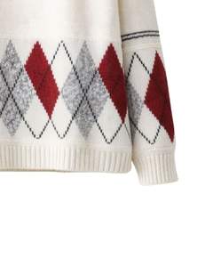 Suéter de Punto Personalizado de Primera Calidad para Mujer, Cuello Alto, Diseño Argyle, Suave y Cálido para Invierno, Estilo Casual, Color Rojo y Gris - Product Image 6