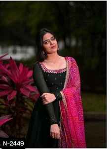 Las últimas mujeres usan vestidos Anarkali elegantes listos para usar con bordado y borde de trabajo Moti con estampado Digital Bandhani Dupatta - Product Image 4