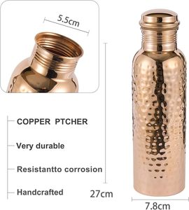 Bouteille d'eau en cuivre Divris 1000 ml, finition martelée, écologique, sans danger pour les aliments, portable, pour les voyages en plein air, couvercles inclus, design moderne - Product Image 6