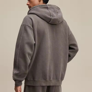 Sweatshirts à capuche pour hommes Vente en gros Logo personnalisé Pull épais vierge Sweat à capuche vintage zippé délavé à l'acide - Product Image 5