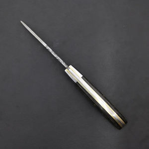 มีดพับเหล็กดามัสกัสทำมือ ด้ามไม้สีเข้ม พร้อมปลอกหนัง - Product Image 4