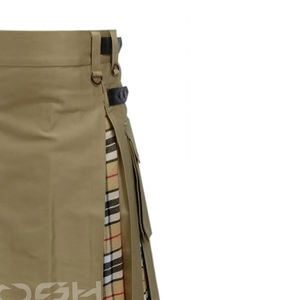 Kilt utilitaire hybride kaki pour hommes | Kilt moderne plissé en tartan avec poches cargo Fabricant du Pakistan - Product Image 3