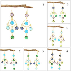 ต่างหูอัญมณีทรงกลมหลากสีต่างหูควอตซ์ประดับพลอยคาลซิโดนี่ต่างหูทองเหลืองชุบทองต่างหูคู่แบบยาว - Product Image 4