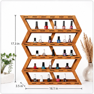 Wooden Polygon Nail Polish Rack <b>Tabletop</b> 5 Tier <b>Storage</b> Organizer Modern Design Space Saving For Behind Doors Or <b>Tabletop</b> - Product Image 3