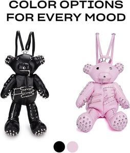 حقيبة ظهر تيدي بتصميم قوطي مخيف - حقيبة جلد نباتي، مزينة بالمسامير والمسامير المدببة باللون الأسود - Product Image 4