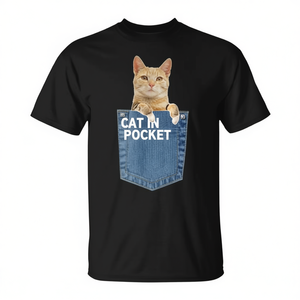 Cat In <b>Pocket</b> <b>Shirt</b> <b>T</b>-<b>Shirt</b> Black Cotton Unisex Adult Size M L XL - Product Image 2