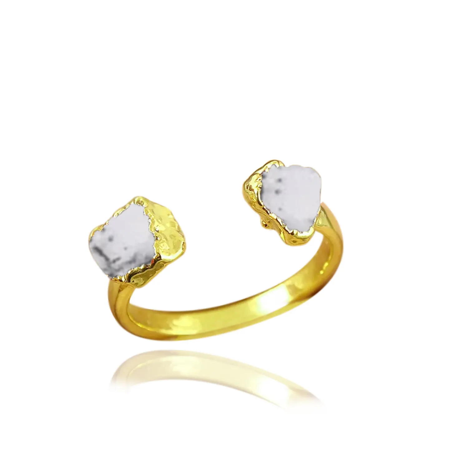 925 Sterling Silver Dendrite Opal Crystal Double Gemstone Adjustable Gold Vermeil Electroplated Birthstone Ring Wholesale Je