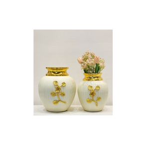 ชุดแจกันโลหะเคลือบสีขาว2ชิ้นทำด้วยมือกระถางดอกไม้โลหะสไตล์ชายฝั่ง - Product Image 4