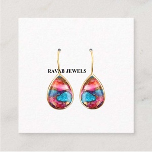 Pendientes de aro finos chapados en oro para mujer, Plata de Ley 925, 12x16mm, Dalia Rosa Natural, cobre, turquesa, piedras preciosas, Kingman - Product Image 6