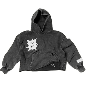 Sudaderas con capucha de tendencia Sudadera con capucha recortada personalizada para hombre Fábrica al por mayor Moda Raw Hem Edge Cut Bottom Big Distressed Sun Faded Washed - Product Image 2