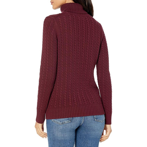 Suéter Clásico de Punto Trenzado con Cuello Alto Color Vino Tinto para Mujer, Ajuste Entallado, Jersey de Invierno, Servicios Personalizados OEM/ODM, Suéteres para Mujer - Product Image 2