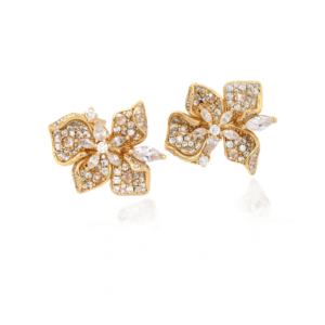 Boucles d'oreilles clous vintage dorées de luxe fantaisie, zircon tendance, plaqué rhodium, cadeau - Product Image 1
