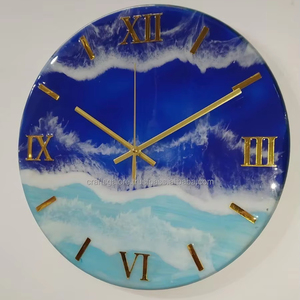 Reloj de Pared de Resina Epoxi Colorido Hecho a Mano, Estilo Europeo Artificial con Detalles Dorados, Decoración del Hogar, Artesanía Artística - Product Image 1