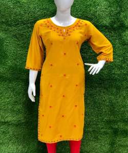 Collection d'été à base régulière Kurti à coupe longue avec un beau travail de broderie Prix le plus bas Vêtement ethnique indien Alphanumero - Product Image 2